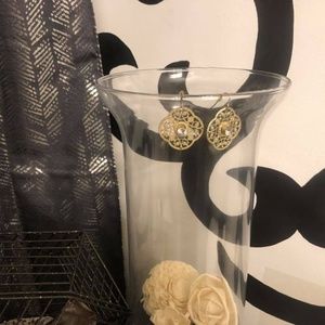 Gold Filigree Rhinestone Earrings